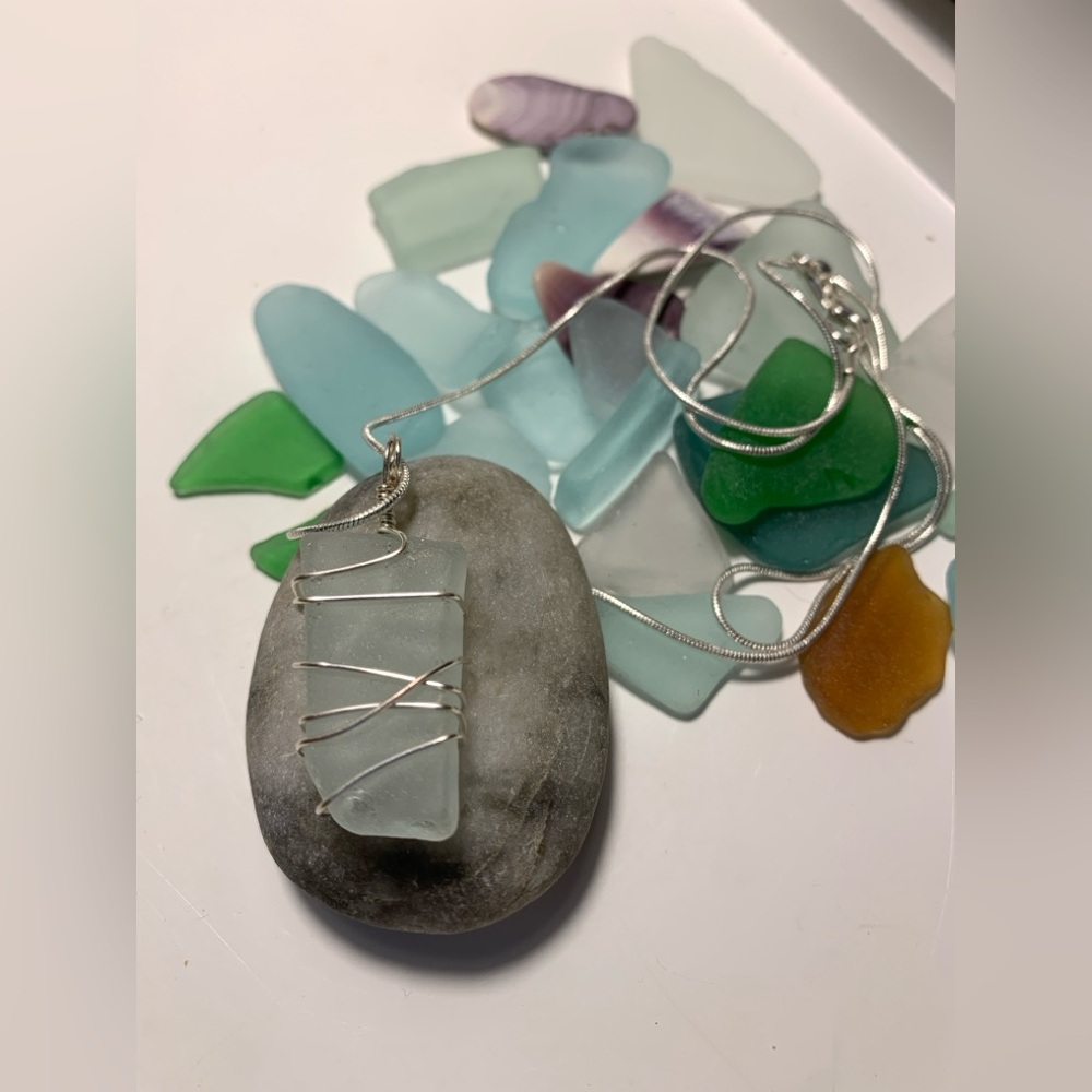 Silver Wire-Wrapped Sea Glass Pendant Necklace - Perfect Gift for Beach Lovers!